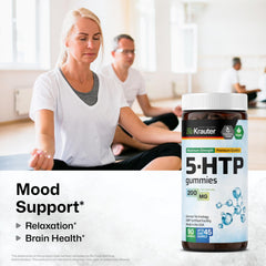 BIO KRAUTER 5-HTP gummies closeup reveals a soft, chewy texture for daily use.