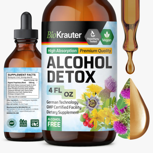 BIO KRAUTER Alcohol Detox Tincture bottle showing herbal formula for liver support