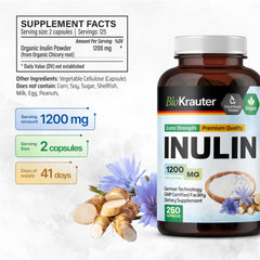 BIO KRAUTER capsules close-up shows pure inulin and vegan formula benefits.