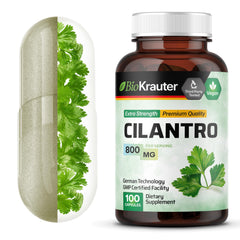 BIO KRAUTER Cilantro capsules bottle front highlights vegan detox support