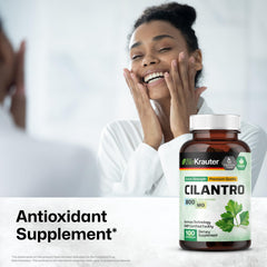 BIO KRAUTER Cilantro capsules bottle side shows portable daily detox option
