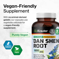 Vegan symbol on BIO KRAUTER Dan Shen root capsules packaging