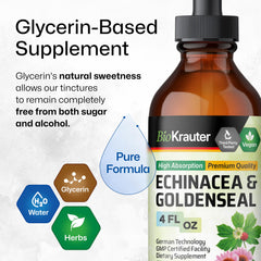 BIO KRAUTER Echinacea Goldenseal glass with water demonstrates easy mixing for daily use.
