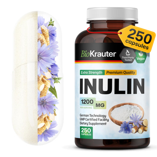 BIO KRAUTER inulin capsules bottle offers daily digestive support and convenient prebiotic intake.