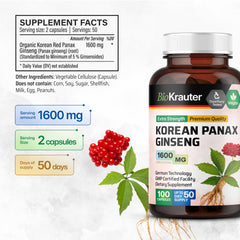 BIO KRAUTER Korean Red Ginseng Capsules spilled capsules suggesting daily energy support.