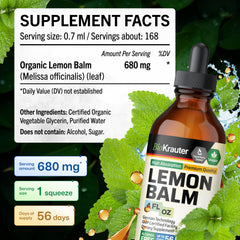 Close-up of BIO KRAUTER label on Lemon Balm Tincture highlighting vegan formula