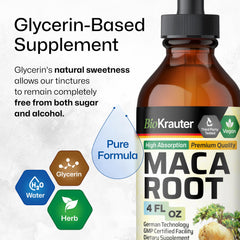Glycerin-based maca tincture emphasizes non-bitter taste.