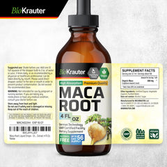 Under-tongue application with BIO KRAUTER Maca Root Drops for discreet use.