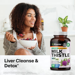 BIO KRAUTER Milk Thistle capsules bottle back with ingredients and vegan notes.