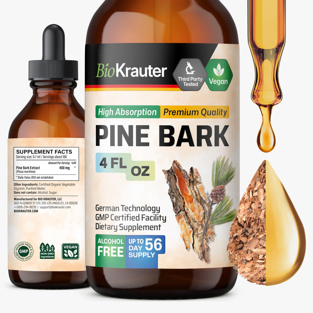 Biokrauter Pine Bark Extract Drops bottle ready for daily antioxidant support.