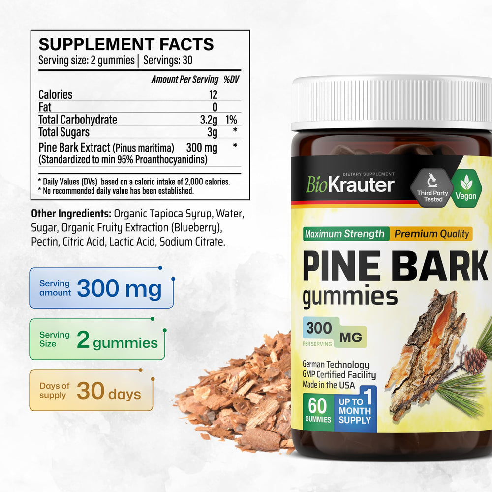 BIO KRAUTER Pine Bark Gummies blueberry flavor for daily use.