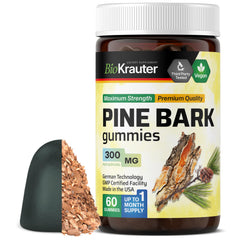 BIO KRAUTER Pine Bark Gummies bottle front shows a tasty daily boost.