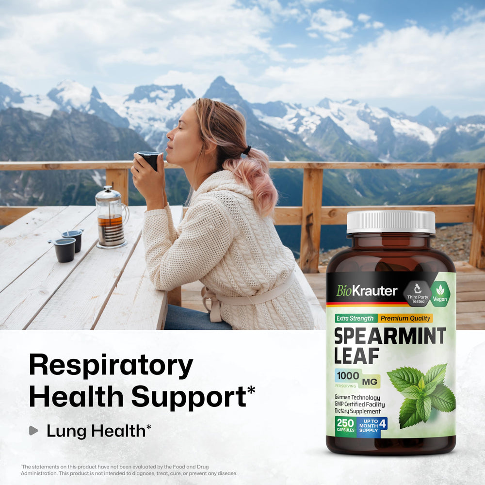 BIO KRAUTER spearmint capsules close-up showing vegan filler-free formula