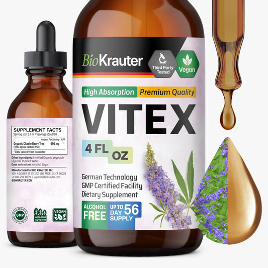 BIO KRAUTER Vitex bottle front with label signaling natural menopause support.