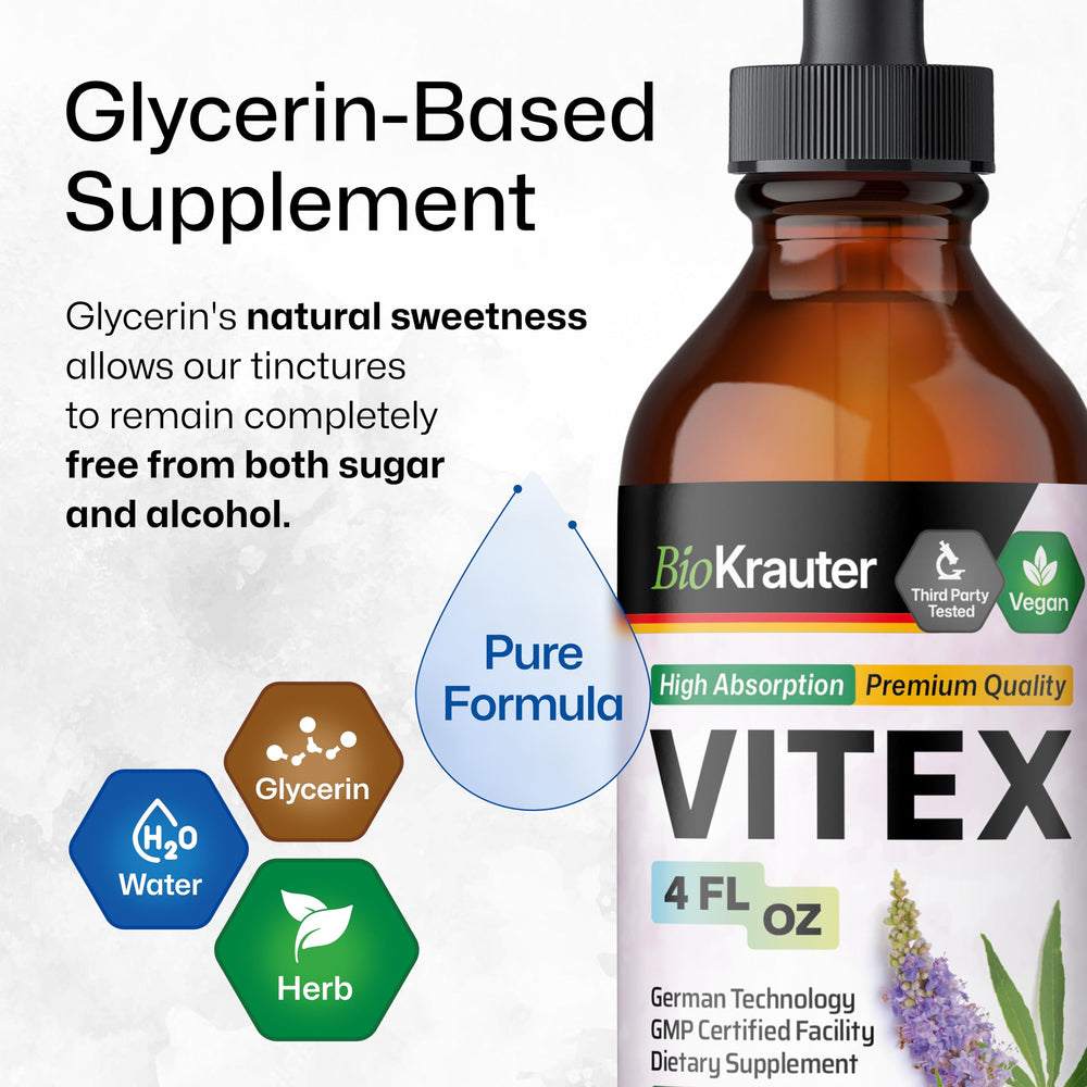 BIO KRAUTER Vitex drops being added to water for a smooth daily ritual.
