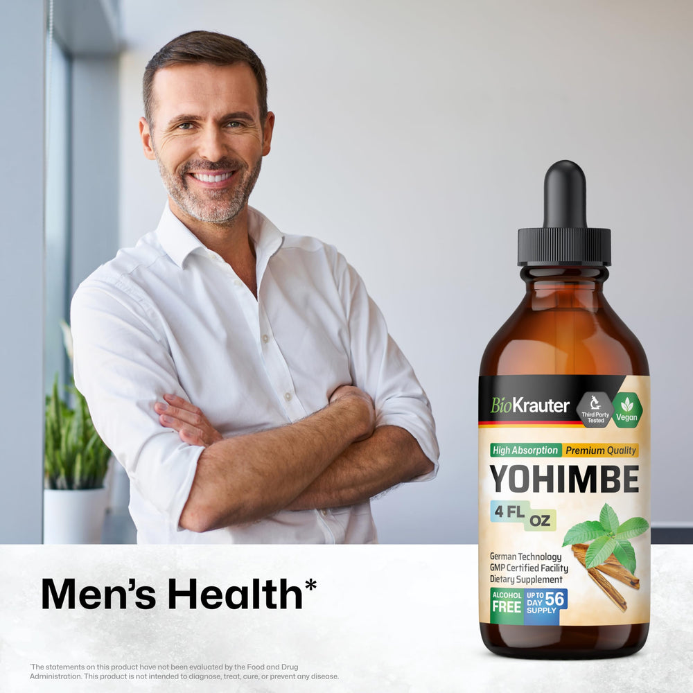 BIO KRAUTER Yohimbe Tincture dropper close-up highlights glycerin base for a smoother taste.