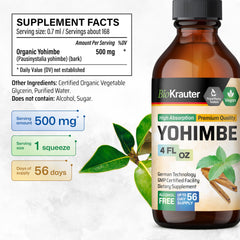 BIO KRAUTER Yohimbe Tincture three-ingredient base of water, glycerin, and yohimbe bark.