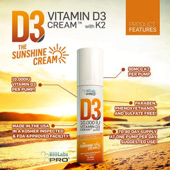 Biolabs Pro Vitamin D3 Cream texture close-up reveals smooth, creamy application.