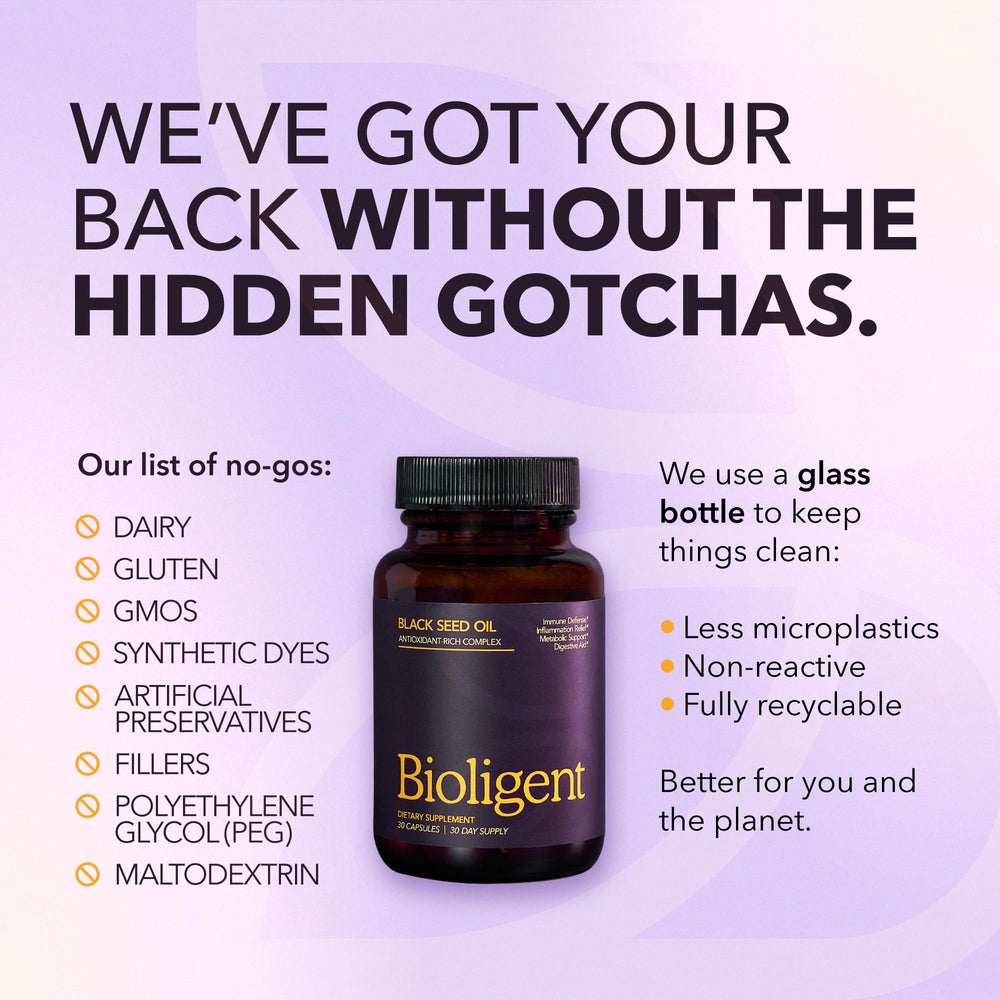 BIOLIGENT capsules on table with glass for daily routine