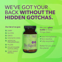 Open Bioligent Tribiotic+ bottle with capsules ready for daily use.