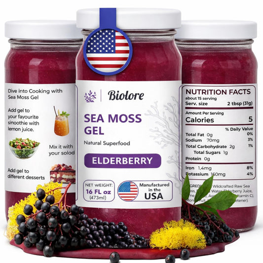 Biolore wildcrafted sea moss elderberry 16 oz jar ready for daily energy support