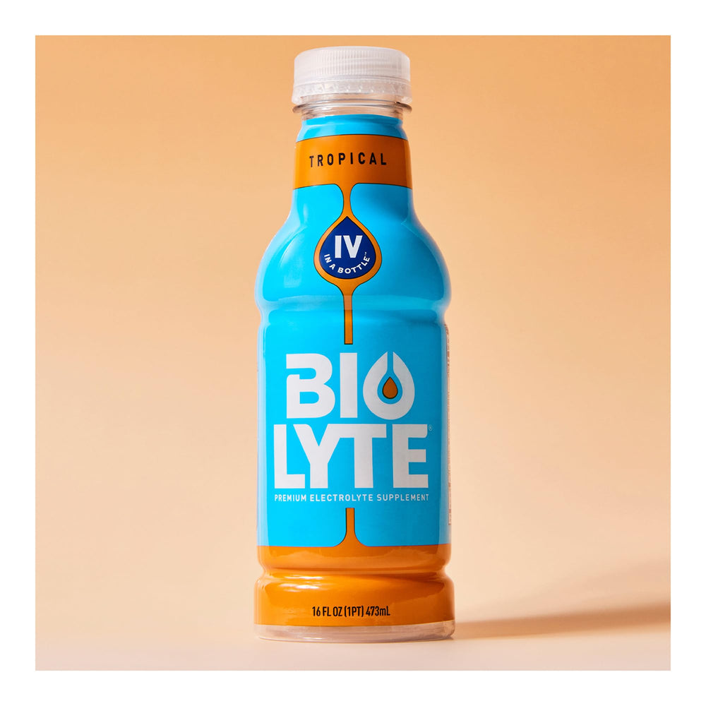 BIOLYTE bottle top view highlights tropical flavor and cap seal