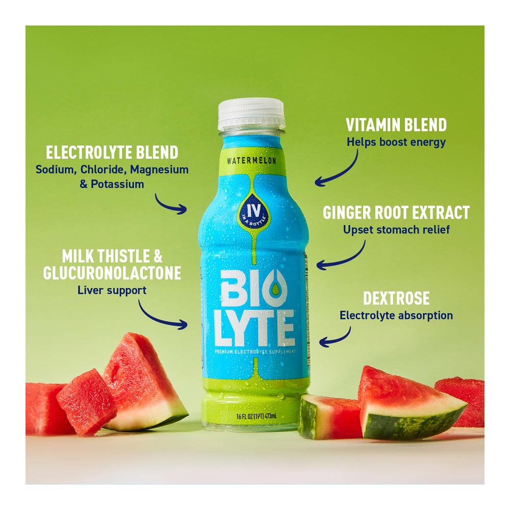 Biolyte Watermelon bottle on a desk for daily use.