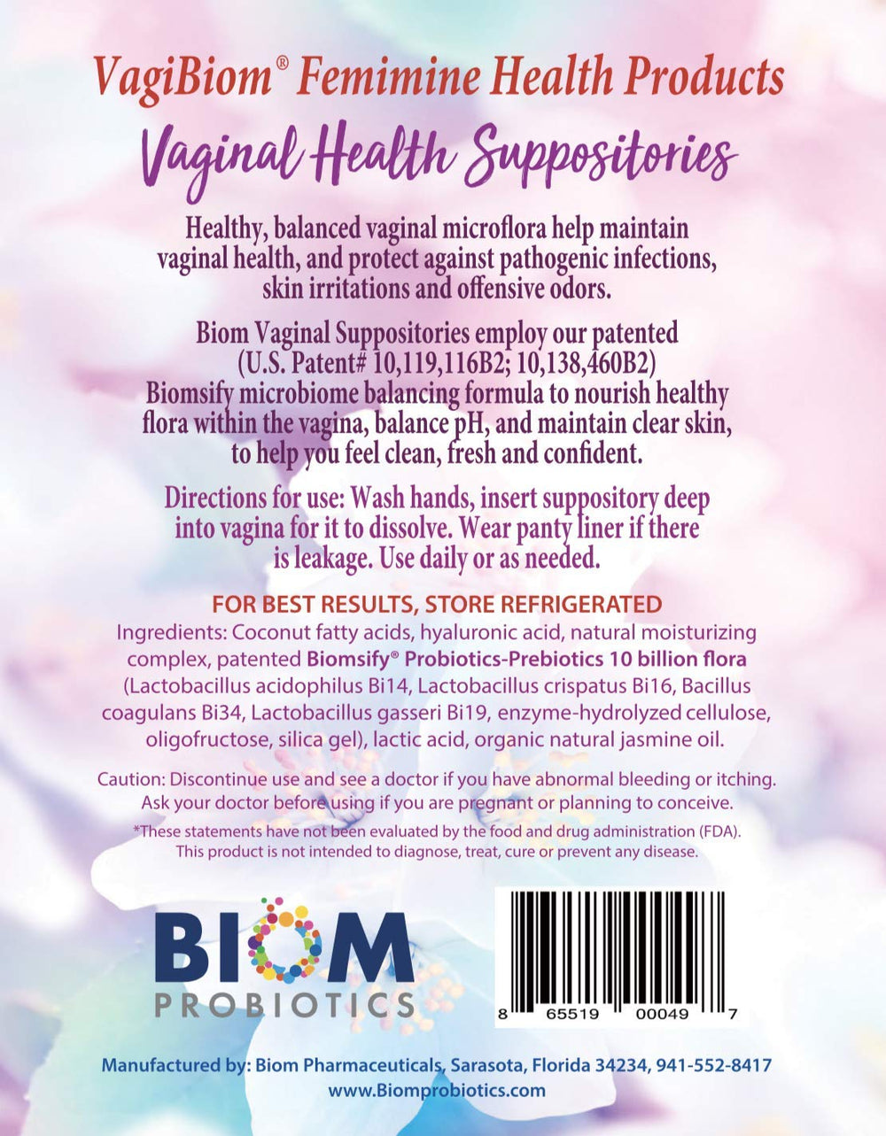 Biom Probiotics box-back highlights odor control and microflora balance