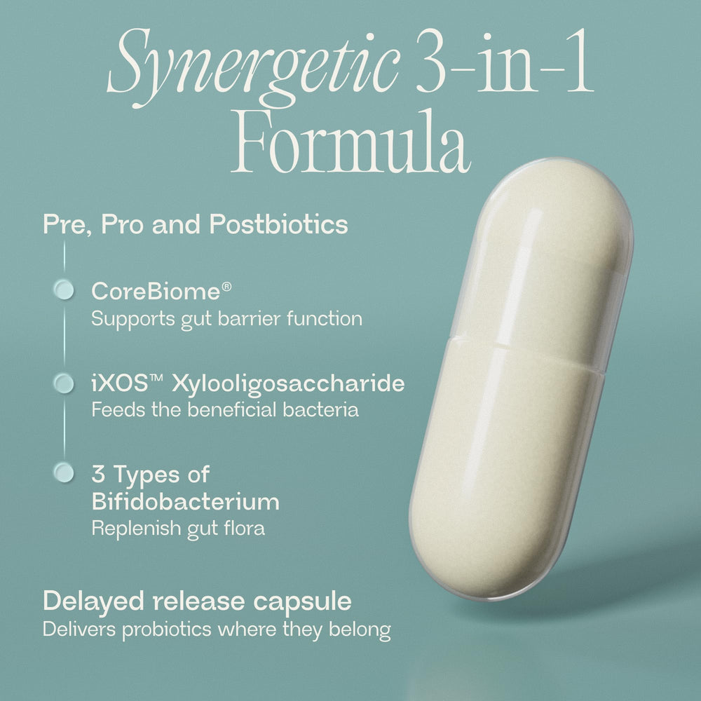 BIOMA Probiotics bottle highlights Bifidobacterium strains for gut health.