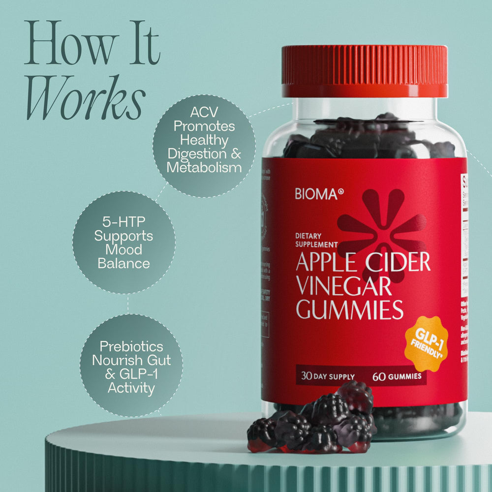 BIOMA packaging emphasizes a 60-gummy month-long supply.