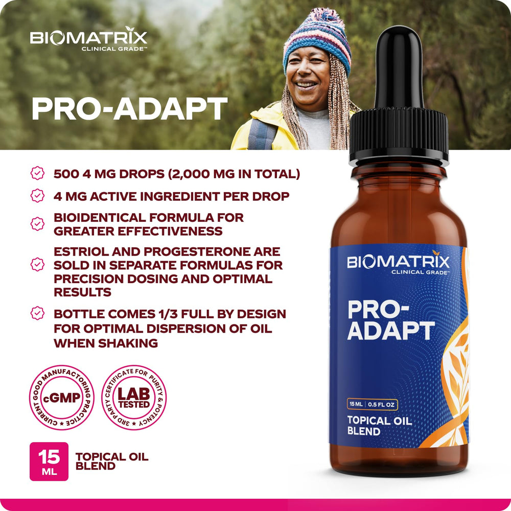 BioMatrix Progesterone oil drop close-up showing silky texture