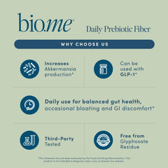 Bio.me canister and scoop shown for convenient daily fiber use.