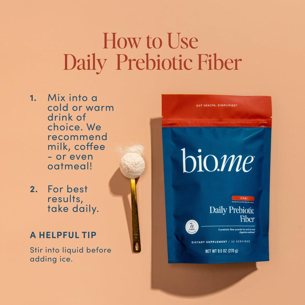 Bio.me fiber powder coffee-mix idea for versatile daily fiber addition.