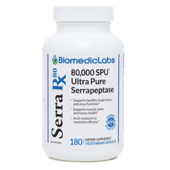 Biomedic Labs RX Serra-RX 80k bottle front with acid-resistant enzyme packaging