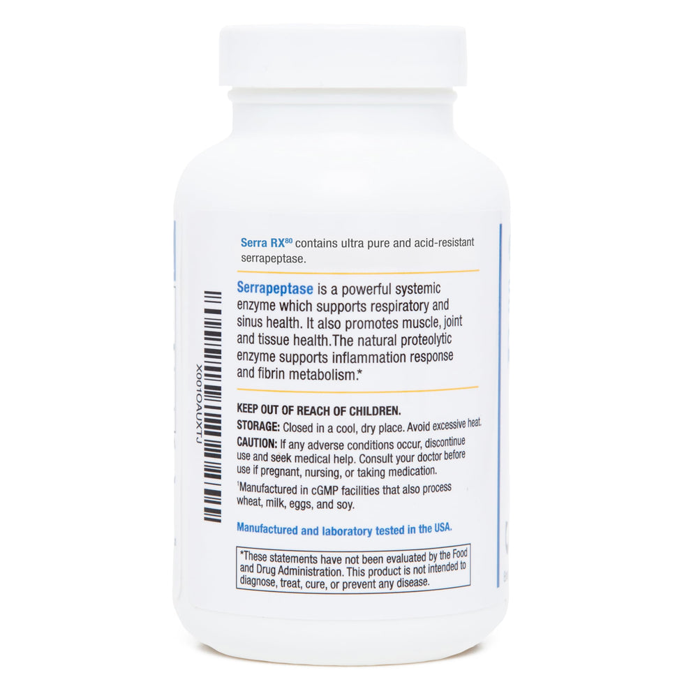 Biomedic Labs RX Serra-RX label detail shows vegan, gluten-free purity