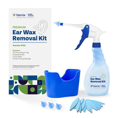 Bionix ear wax removal kit contents laid out for safe at-home care