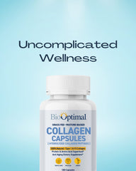 BioOptimal Collagen Capsules packaging front showing grass-fed attributes.