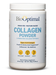 BioOptimal collagen peptides powder bottle closeup for daily skin and hair support
