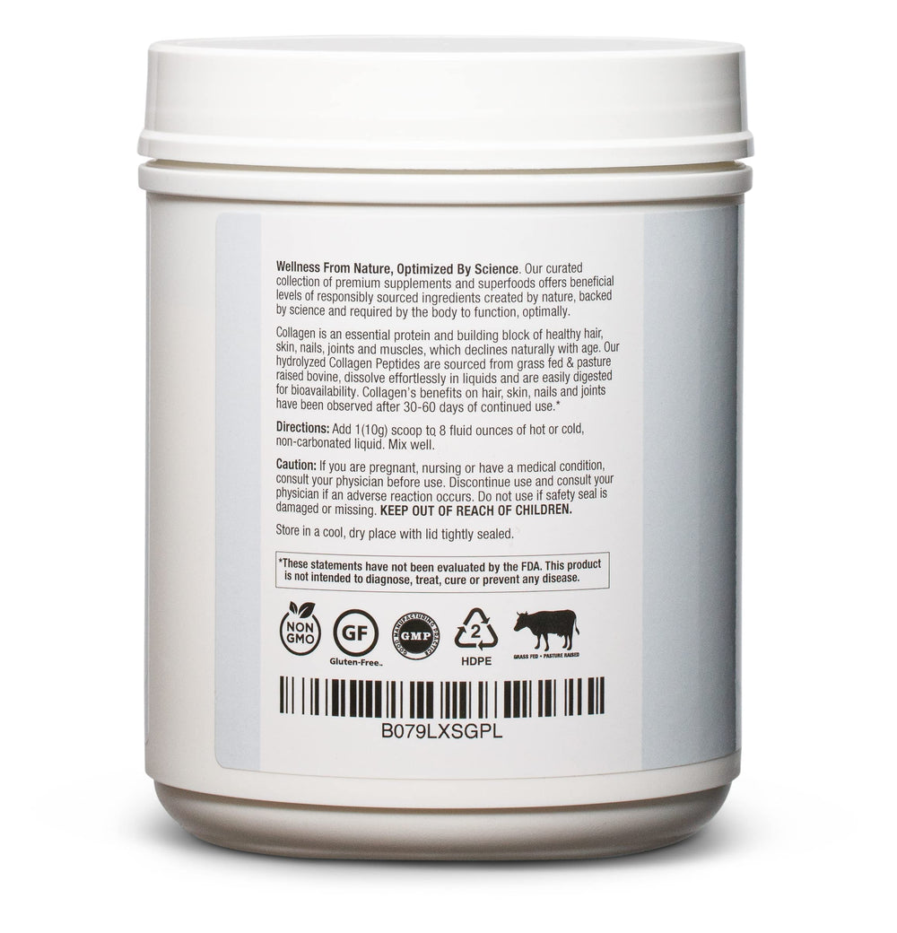 BioOptimal Collagen Peptides label emphasizes unflavored, additive-free formula.