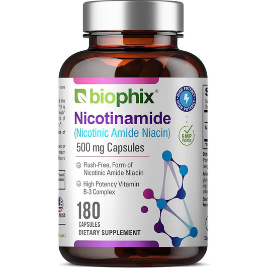 Biophix B-3 nicotinamide 500mg bottle for daily skin support.