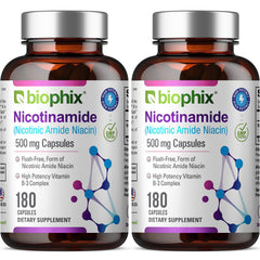 Biophix B-3 Nicotinamide bottle front view showing 500 mg capsules for daily use