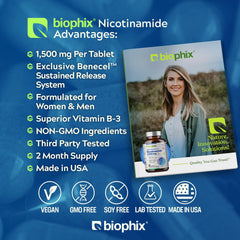 Biophix B-3 nicotinamide 60-tablet bottle emphasizes flush-free vitamin formula