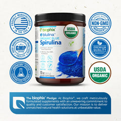 Biophix Blue Spirulina powder in a bowl ready to mix into recipes