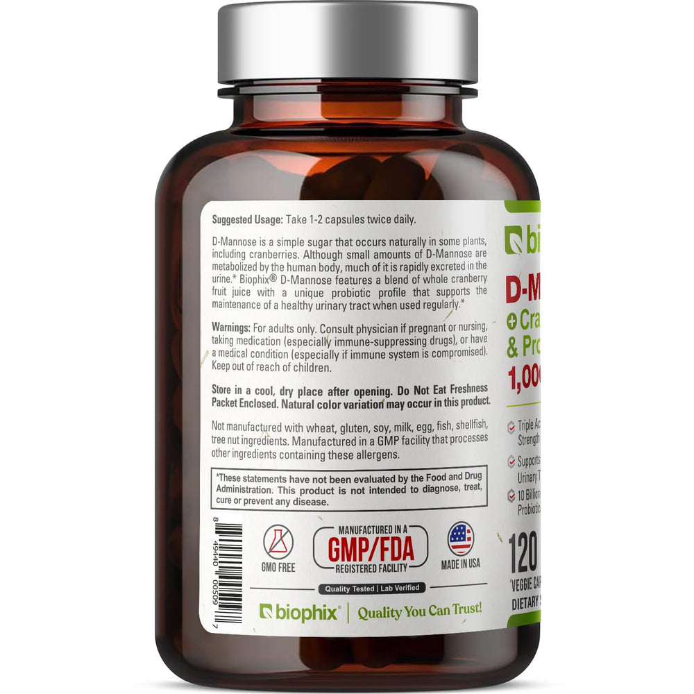 Biophix D-Mannose 1000mg capsules capsule-closeup highlights purity and design.