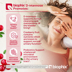 Biophix D-Mannose 1000mg capsules cranberry blend highlights natural cranberry support.