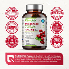 Biophix D-Mannose 1000mg capsules USA-manufactured closeup highlights quality.