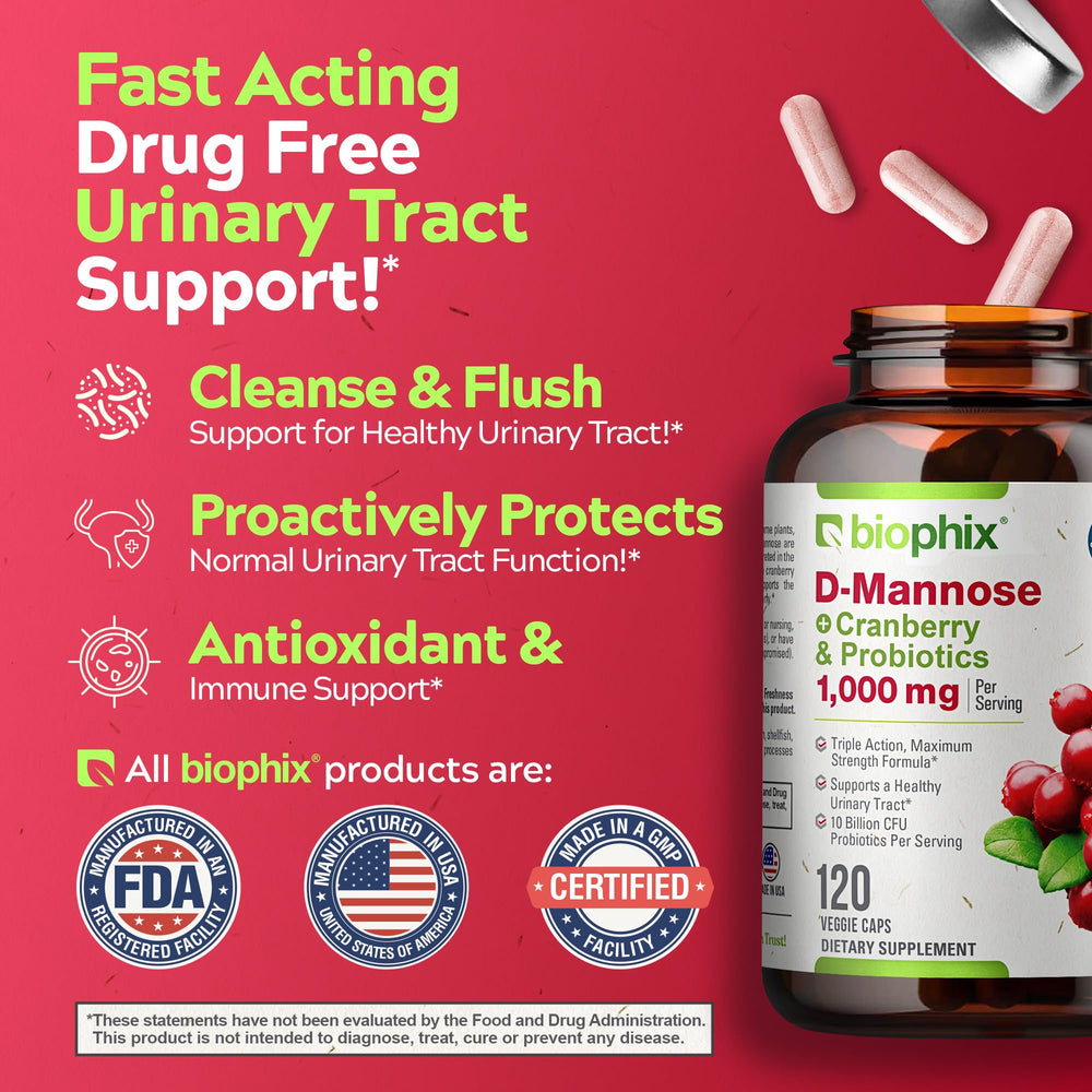 Biophix D-Mannose 1000mg capsules urinary tract health emphasis.