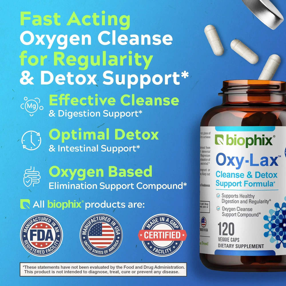 Biophix Oxy-Lax cGMP facility badge indicating safety and consistency.