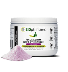 BIOptimizers Magnesium Breakthrough Drink bottle closeup showing eight forms for full-body support.