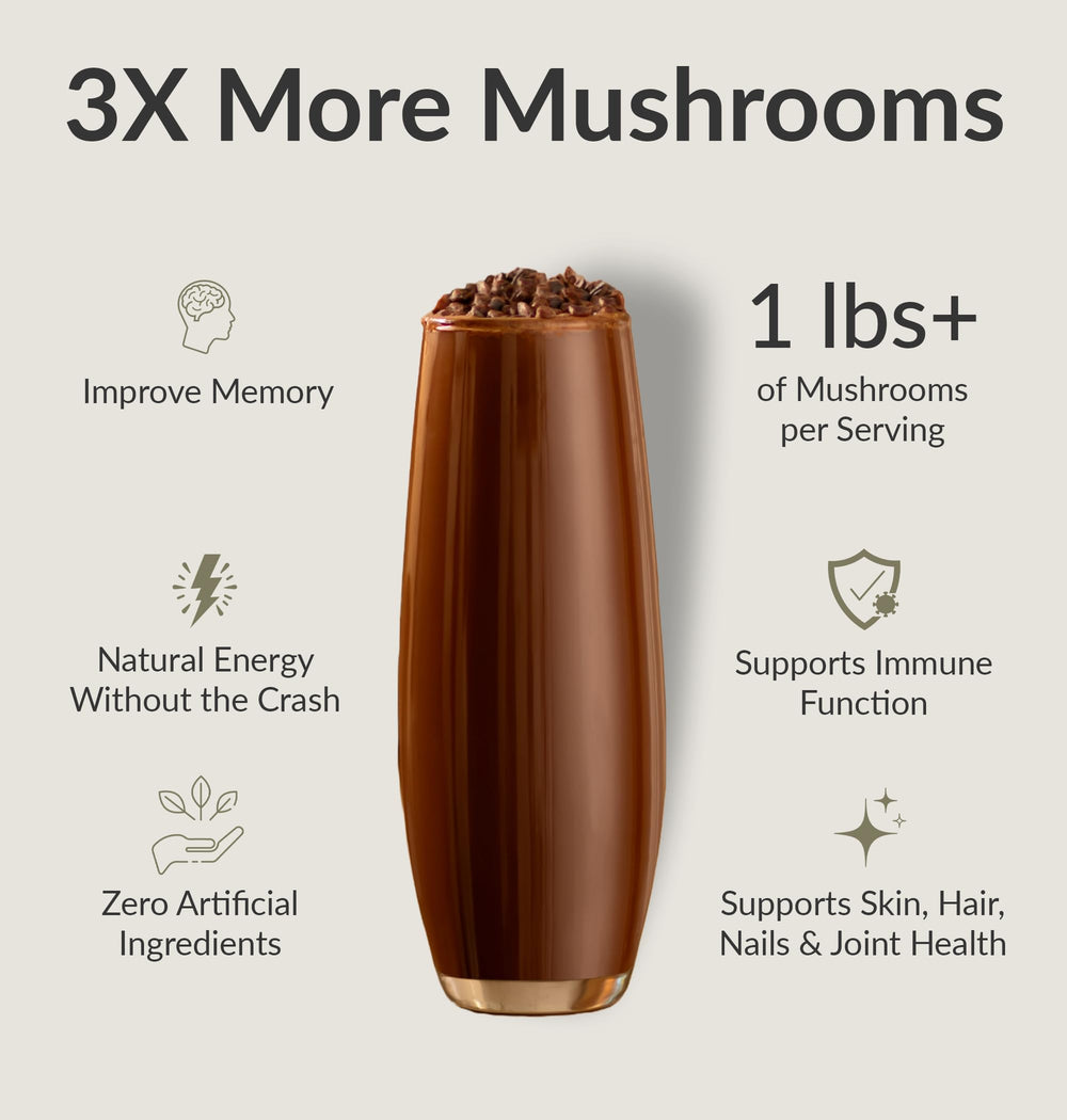 BIOptimizers Mushroom Coffee Alternative with Chaga in a bowl emphasizes earthy flavor and steady energy